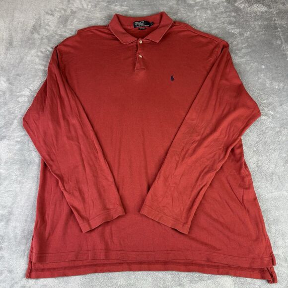 Polo Ralph Lauren Shirt Men XXL Classic Fit Long Sleeve Coral Rust Red Logo Pony - Picture 1 of 11